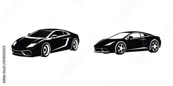 Obraz Symbol of a Sleek Sports Car Launching in Three-Quarter Front View Flat Silhouette on White Background