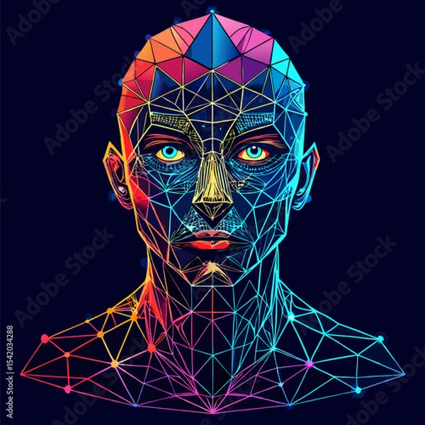 Obraz Abstract Human Face Made from Fragmented Glowing Elements Collection Featuring Futuristic Design, Digital Art, Modern Vector Illustration, and Creative Concept