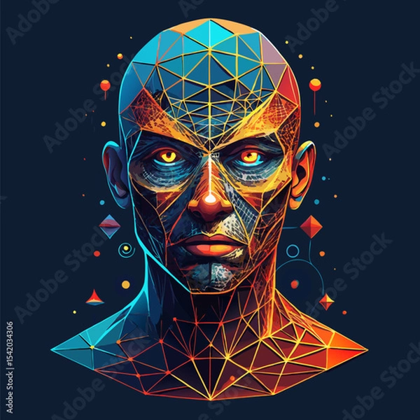 Obraz Abstract Human Face Made from Fragmented Glowing Elements Collection Featuring Futuristic Design, Digital Art, Modern Vector Illustration, and Creative Concept