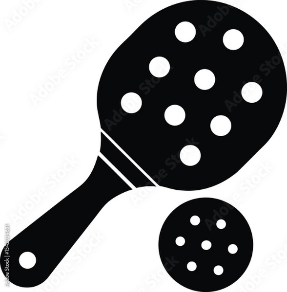 Obraz Pickleball paddle pointing down with rolling ball vector silhouette