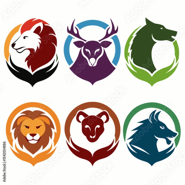 Obraz Animal Logo Collection Featuring Wildlife, Pets, Birds, Mammals, Nature Icons, Creative Animal Illustrations, and Vector Emblems for Branding and Design