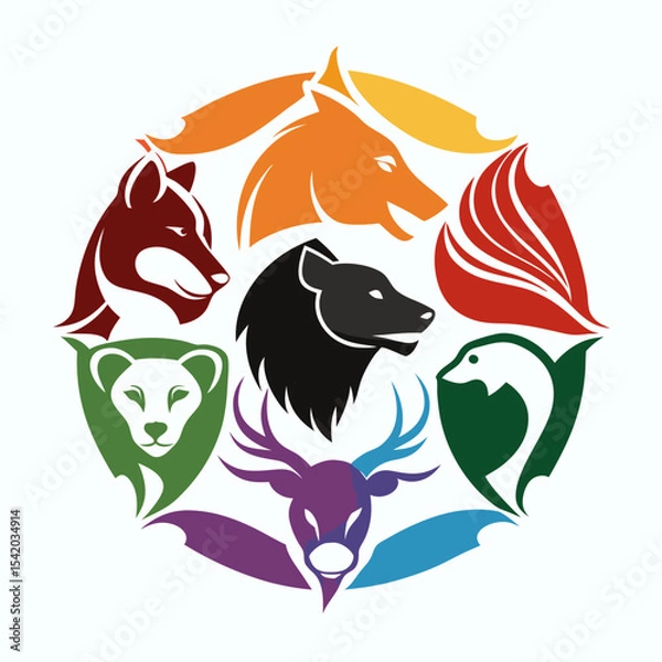 Obraz Animal Logo Collection Featuring Wildlife, Pets, Birds, Mammals, Nature Icons, Creative Animal Illustrations, and Vector Emblems for Branding and Design