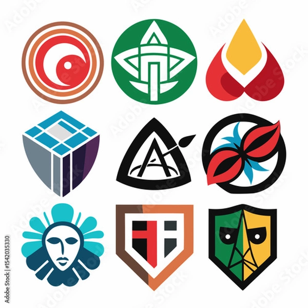 Obraz Art Logo Collection Featuring Abstract Shapes, Creative Designs, Modern Illustration, Paint Elements, Brush Strokes, Contemporary Art, and Artistic Vector Icons Set