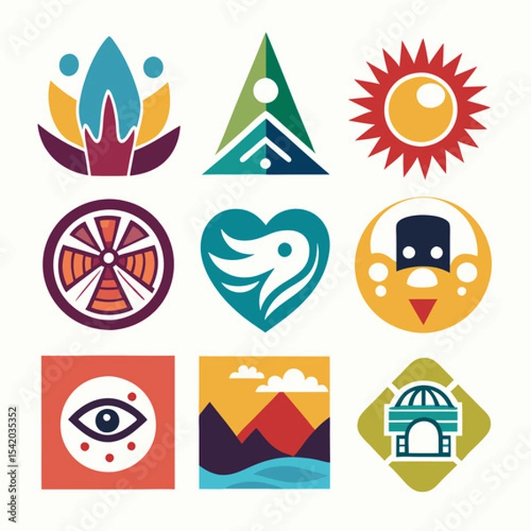 Obraz Art Logo Collection Featuring Abstract Shapes, Creative Designs, Modern Illustration, Paint Elements, Brush Strokes, Contemporary Art, and Artistic Vector Icons Set