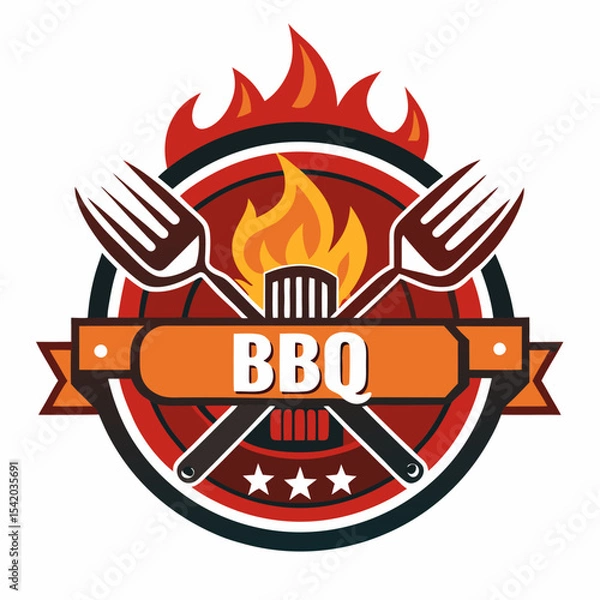 Obraz Hot gold vintage logo with flaming shield with wings and ribbon, a vector illustration of a flaming torch on fire and a badge emblem