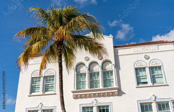 Obraz Art Deco building architecture. Architectural building. Modern hotel. Art deco architectural district. Art Deco. Modern building of Miami beach. Ocean drive. Miami South Beach in Ocean Drive
