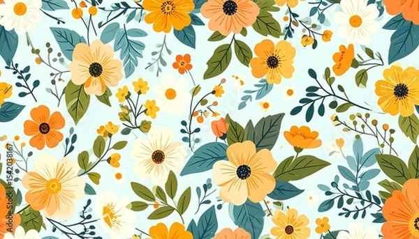 Fototapeta Soft seamless floral pattern design with intertwining leaves, ideal for calm and stylish interiors.
