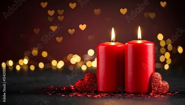 Fototapeta red candles on dark bokeh background with copy space