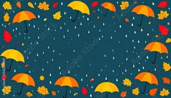 Fototapeta Classic umbrella standing alone under the rain, drops adding texture to the background.