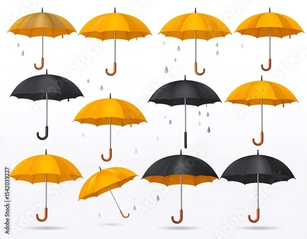 Fototapeta Umbrella floating above puddles, rain falling gently in the background.
