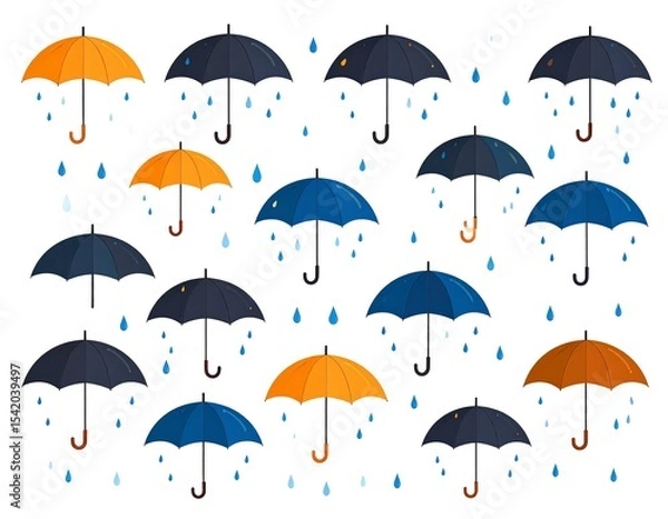 Fototapeta Raindrops trickling behind a bright umbrella, capturing the calm of a rainy day.