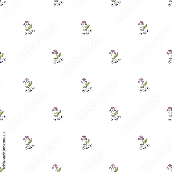 Fototapeta Seamless Pattern Featuring Small Floral Designs on a White Background