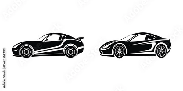 Obraz Racing Sports Car Profile View Zooming Through Curves Silhouette on White Background