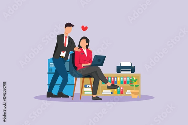 Obraz Affection in Office Concept. Colored flat vector illustration isolated