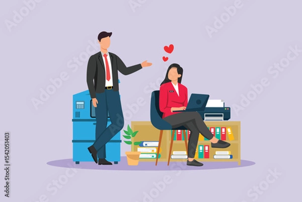 Obraz Affection in Office Concept. Colored flat vector illustration isolated