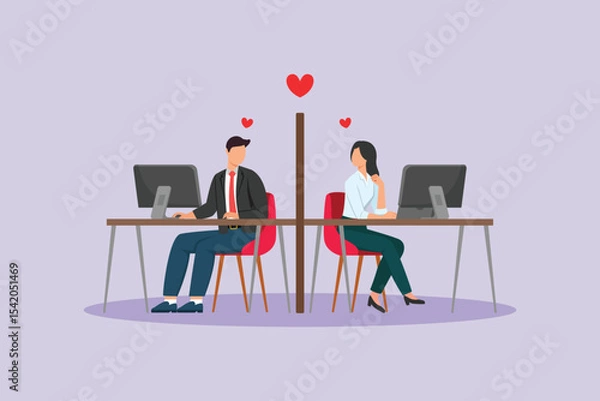 Obraz Affection in Office Concept. Colored flat vector illustration isolated
