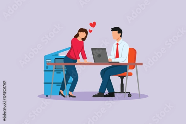 Obraz Affection in Office Concept. Colored flat vector illustration isolated