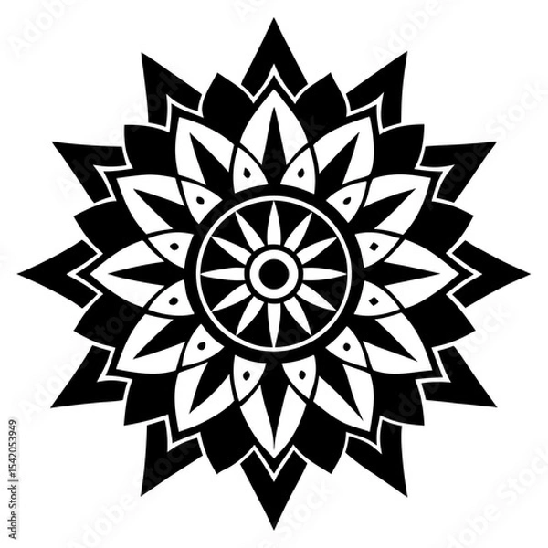 Fototapeta Monochrome Angular Mandala Displaying Tribal Contrast and Floral Power