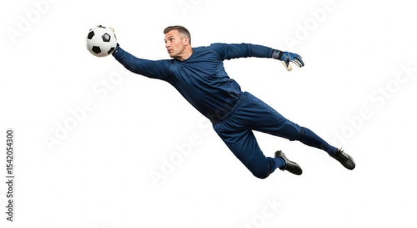 Obraz Goalkeeper in Action Leap Save Isolated on White background