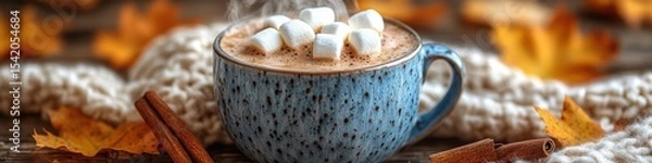 Obraz Cozy autumn scene with hot cocoa and marshmallows.