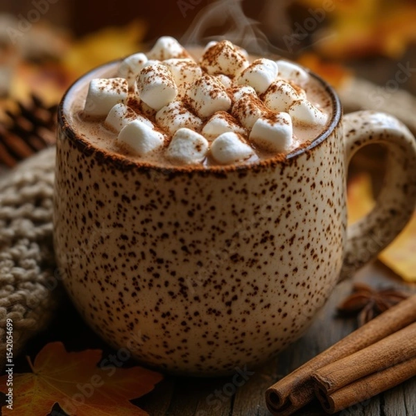 Fototapeta Warm cocoa with marshmallows, perfect for fall.