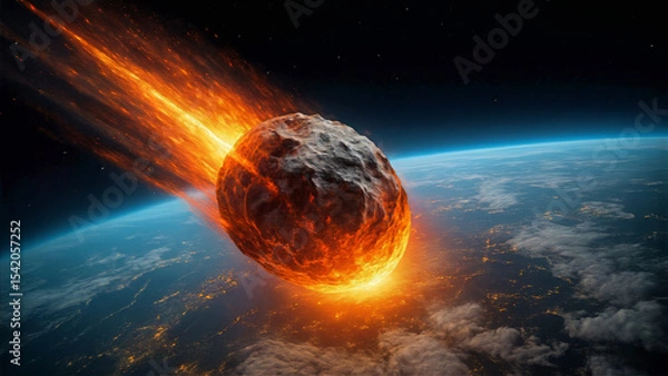 Obraz Fiery Asteroid on Collision Course with Planet Earth