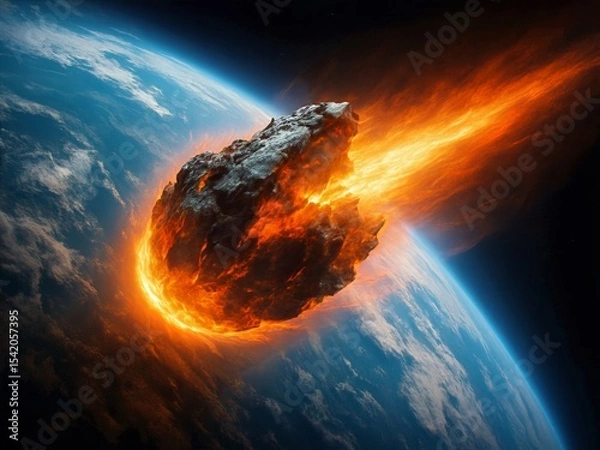 Obraz Fiery Asteroid on Collision Course with Planet Earth