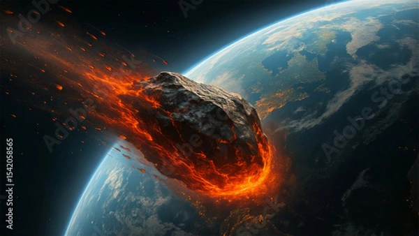 Obraz Fiery Asteroid on Collision Course with Planet Earth