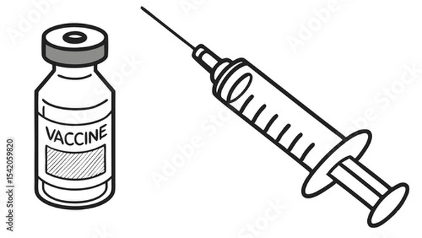 Fototapeta Illustration of a vaccine vial with label and a syringe with needle on a white background design element