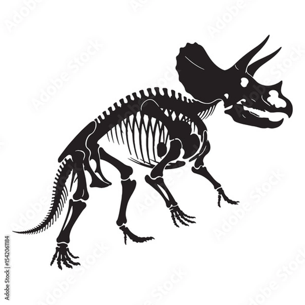 Obraz Natural history in silhouette – Triceratops skeleton silhouette rendered in classic Triceratops skeleton vector – dinosaur skeleton silhouette

