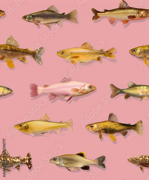 Fototapeta Vintage Fish Seamless Texture Pattern - Perfect Repeat	
