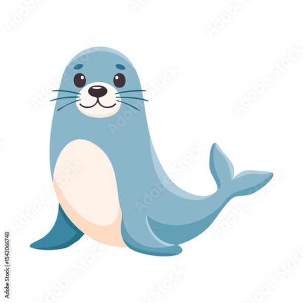 Fototapeta A cute cartoon seal with a charming smile and a playful pose. This illustration showcases the friendly nature of marine life.