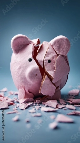 Fototapeta origami piggy bank half torn apart representing self-sabotaging budget behavior conceptual image side copy space