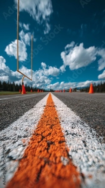 Fototapeta road with warning signs such as late fees and interest leading to goal post labeled debt free side copy space
