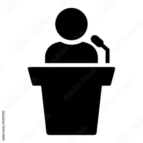 Fototapeta very simple flat and single minimalist Speaker on Podium Silhouettes in black on a white background