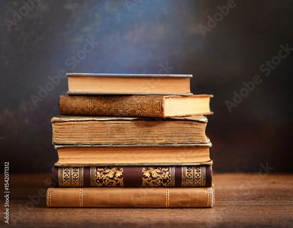Fototapeta Old books arranged highlighting their historical significance. Neatly arranged representing a collection of wisdom