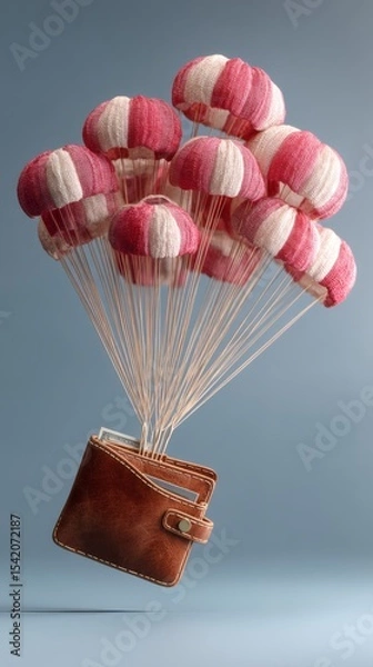 Fototapeta parachute deployed from wallet as it falls toward ground conceptual illustration of financial protection side copy space
