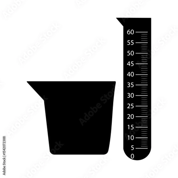 Fototapeta a black and white vector illustration of a measuring cup and beaker perfect for science and kitchen use