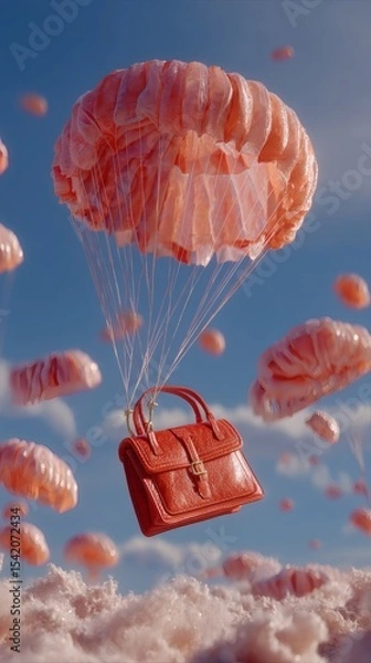 Fototapeta parachute deployed from wallet as it falls toward ground conceptual illustration of financial protection side copy space