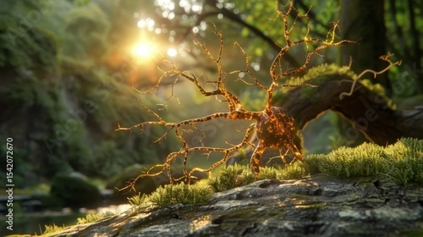 Fototapeta 3d rendering of an isolated biological neuron cell for scientific visualization and study