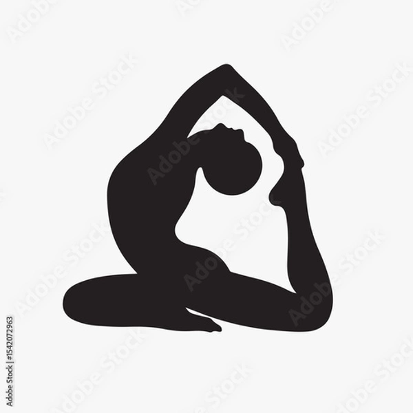 Fototapeta A stunning silhouette of an advanced backbend where the back foot is lifted all the way to touch the back of the head, creating a complete, closed-loop shape. The outline is intricate and impressive