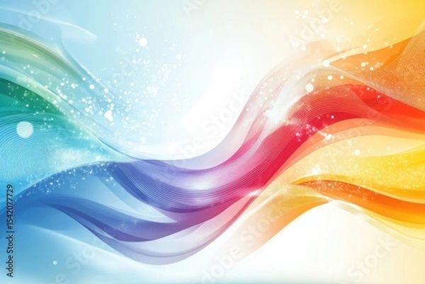 Fototapeta Abstract rainbow waves with glowing particles