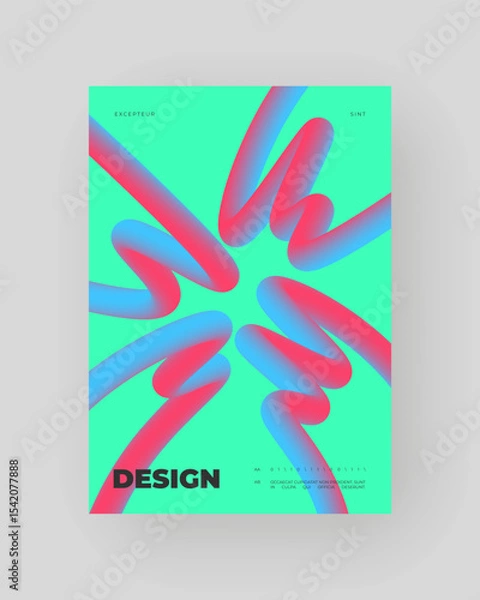 Obraz Bright abstract poster with fluid 3D shapes. Vivid Tubes with Gradient Effect