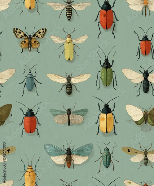 Fototapeta Vintage Insects Seamless Texture Pattern - Perfect Repeat	
