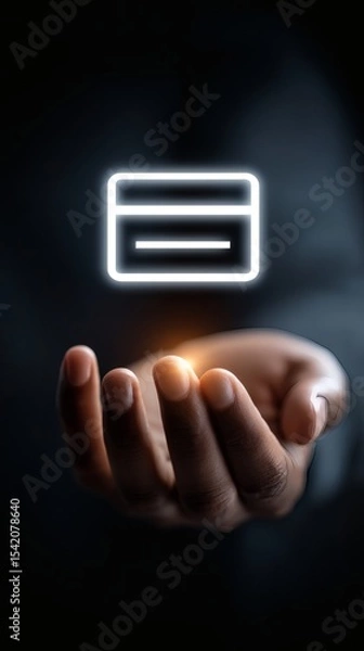 Fototapeta digital wallet icon floating above palm glowing with transaction light futuristic scene