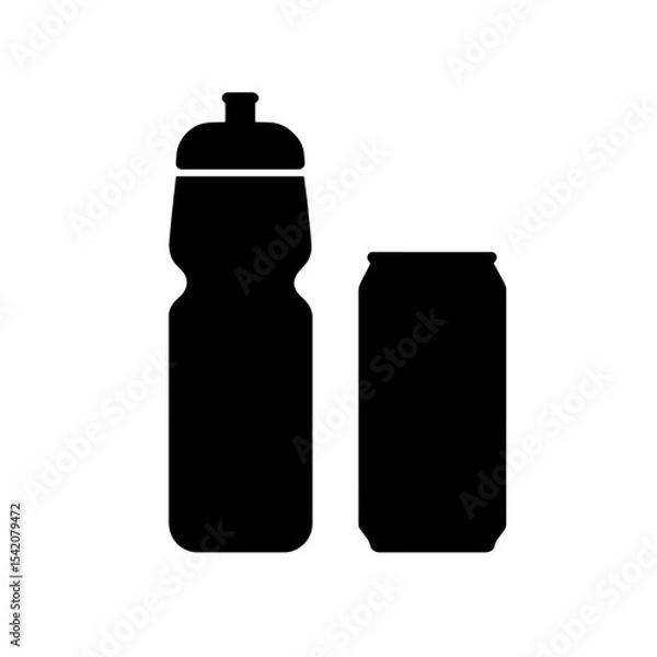 Fototapeta very simple flat and single minimalist Sports Bottle and Aluminium Can Silhouettes in black on a white background