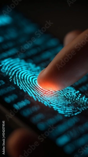 Obraz digital fingerprint unlocking finance app on smartphone symbolic access control security concept