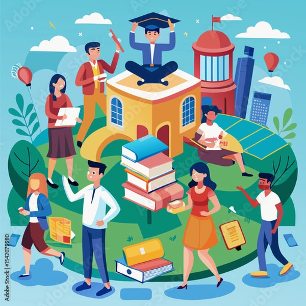 Fototapeta Students participating in university activities on campus