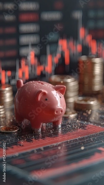Fototapeta piggy bank icon transforming into stock chart with glowing arrows showing concept of investment