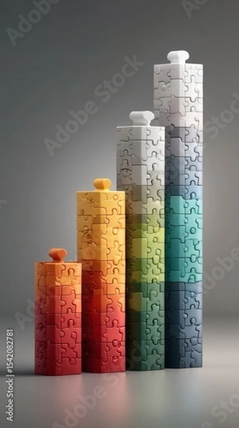 Fototapeta visual metaphor of jigsaw puzzle forming complete bar graph to illustrate learning process